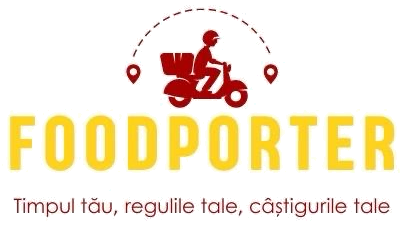 Food Porter logo: rider on a scooter between two location pins